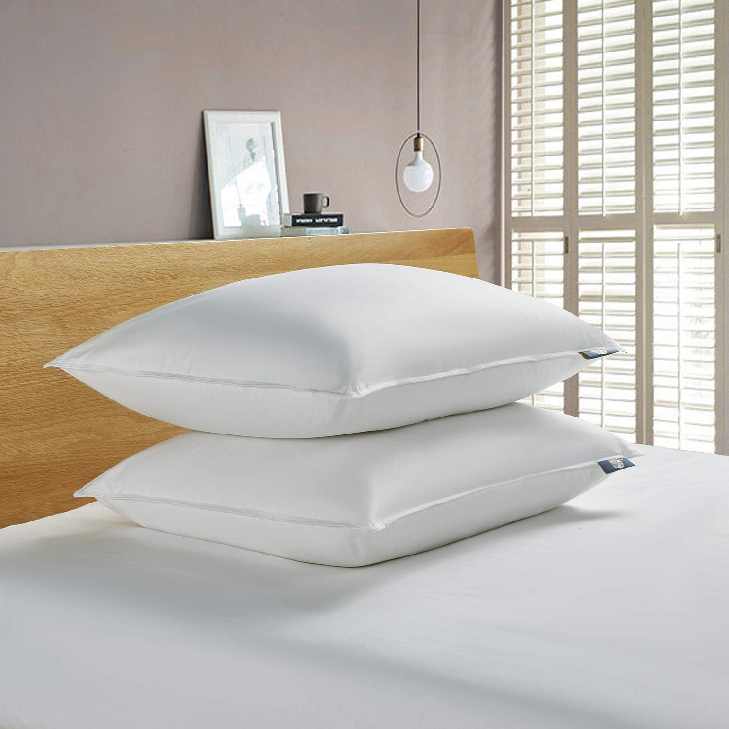 Serta 233 Thread Count White Goose Feather Medium Firm 100% Cotton Hotel Collection Bed Side Sleeper Pillow, Jumbo (Set Of 2 Pac